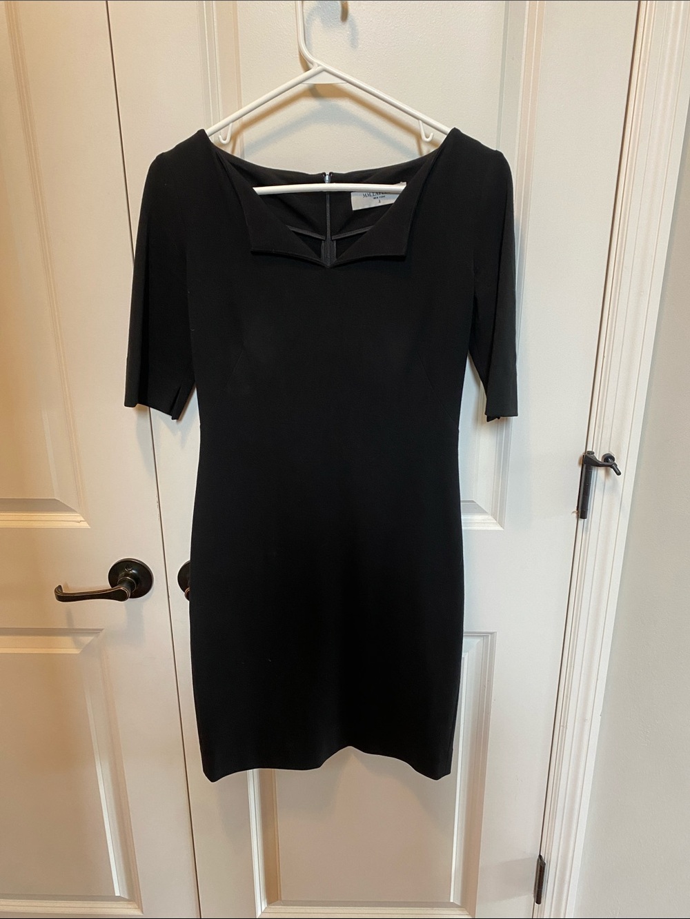 MM Lafleur Black Short-Sleeve Mini Dress with Folded V-Neck